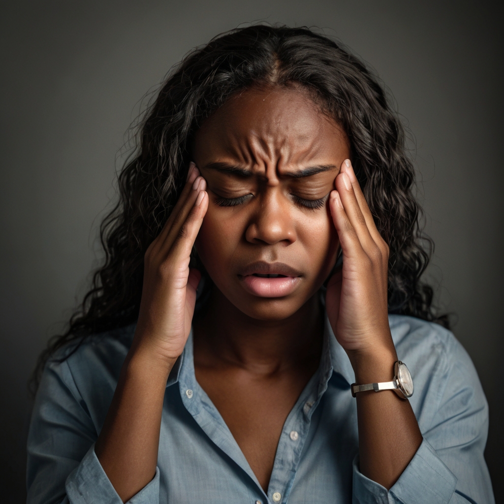 A young lady having a tension headache